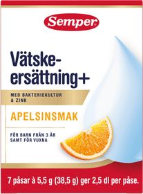 Semper Vätskeersättning Plus Apelsin Vätskeersättning, 7 portionspåsar