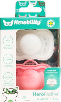Herobility HeroPacifier 6m+ (2 Pack) Rosa/Vit 6mån+