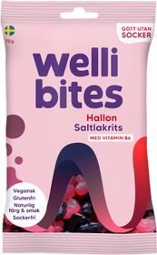 Wellibites Hallon Saltlakrits Med Vitamin B6 Sockerfritt gelégodis 70 g