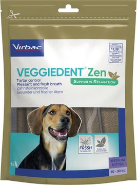 Virbac Veggiedent Zen Medium 10-30 kg Multifunktionella tuggpinnar för hund 15 st
