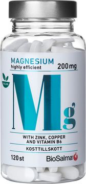 BioSalma Magnesium 200 mg + Zink, Koppar, B6 Tablett, 120