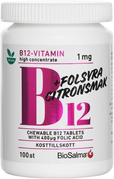 BioSalma B12-vitamin 1mg + Folsyra Tuggtabletter 100 st