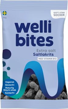 Wellibites Extra Salt Saltlakrits Med Vitamin B12 Sockerfritt gelégodis 70 g
