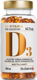 BioSalma D3-vitamin 62,5 µg High Concentrate Kapslar 180 st