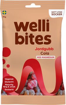 Wellibites Jordgubb & Cola Sockerfritt gelégodis, 70 g