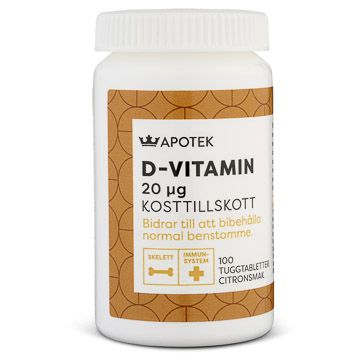 Kronans Apotek D-vitamin 20 ug Tuggtabletter med citronsmak 100 st