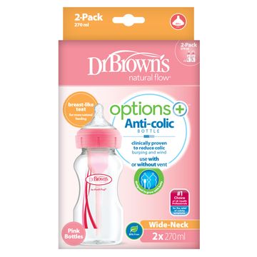 Dr.Brown WideNeck Options+ Bottle Pink 270 ml Nappflaskor, 2 st