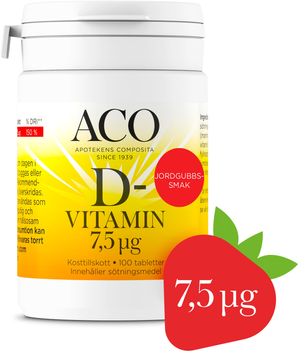 ACO D-Vitamin 7,5 Ug Jordgubbssmak Tuggtablett 100 st