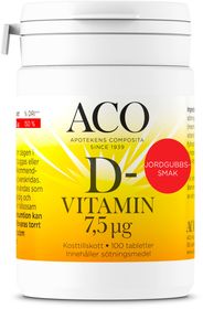ACO D-Vitamin 7,5 Ug Jordgubbssmak Tuggtablett 100 st
