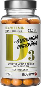 Biosalma D3 62,5µg + Gurkmeja Ingefära Kosttillskott 120 st