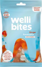 Wellibites Drops Ginger & Eucalyptus vitamin C Sockerfritt godis 50 g