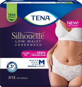 Tena Silhouette Plus Low Waist White Storlek M Inkontinensskydd för kvinnor 12 st