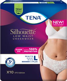 Tena Silhouette Plus Low Waist White Storlek L Inkontinensskydd för kvinnor 10 st