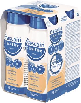 Fresubin 2 kcal Fibre Drink Aprikos/Persika Komplett drickfärdigt kosttillägg. 4 x 200 ml