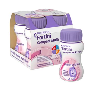 Fortini Compact MultiFibre komplett barnkosttillägg, jordgubb 4 x 125 milliliter