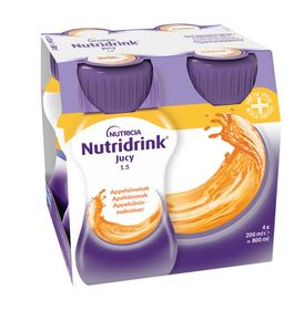 Nutridrink Jucy energirikt kosttillägg, klar, fettfri apelsin, 4 x 200 milliliter