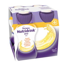 Nutridrink Jucy energirikt kosttillägg, klar, fettfri tropisk, 4 x 200 milliliter