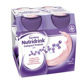 Nutridrink Compact Protein energi och proteinrikt kosttillägg jordgubb, 4 x 125 milliliter