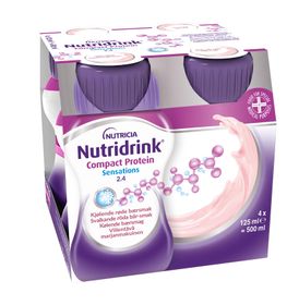 Nutridrink Compact Protein Sensations energi och proteinrikt kosttillägg svalkande bärsmak, 4 x 125 milliliter