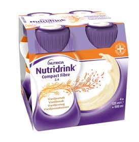 Nutridrink Compact Fibre energirikt, komplett med kostfiber vanilj, 4 x 125 milliliter