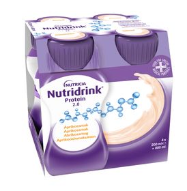 Nutridrink Protein 2.0 extra energi och proteinrikt kosttillägg, 2 kcal/ml aprikos, 4 x 200 milliliter